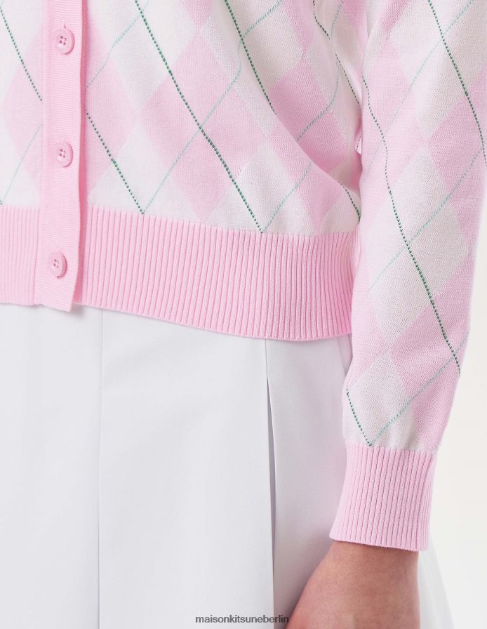 Kleidung V2DHL429 Hell-Pink Frauen Profile Fox Argyle-Cardigan Maison Kitsune