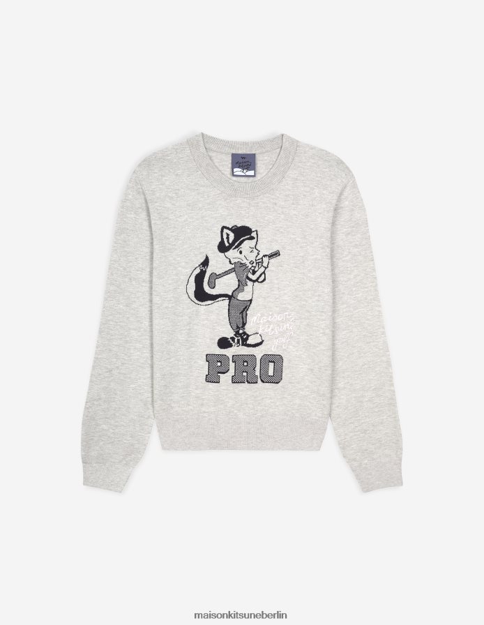 Kleidung V2DHL431 graue Melange Frauen Stehfuchs-Pullover Maison Kitsune