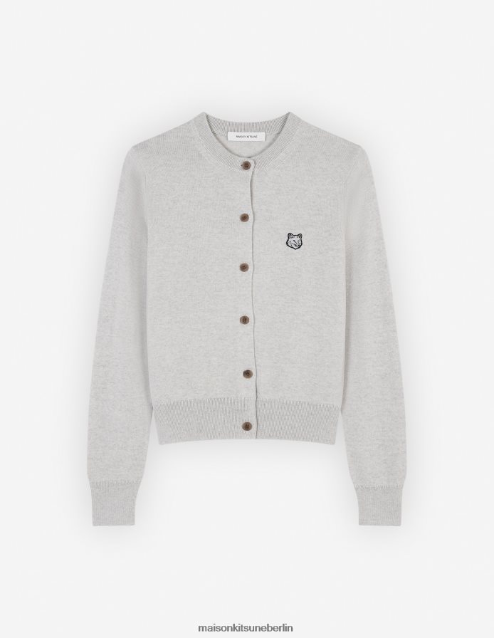 Kleidung V2DHL432 hellgrau meliert Frauen Normaler Cardigan mit auffälligem Fuchskopf-Patch Maison Kitsune