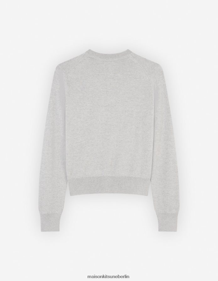 Kleidung V2DHL432 hellgrau meliert Frauen Normaler Cardigan mit auffälligem Fuchskopf-Patch Maison Kitsune