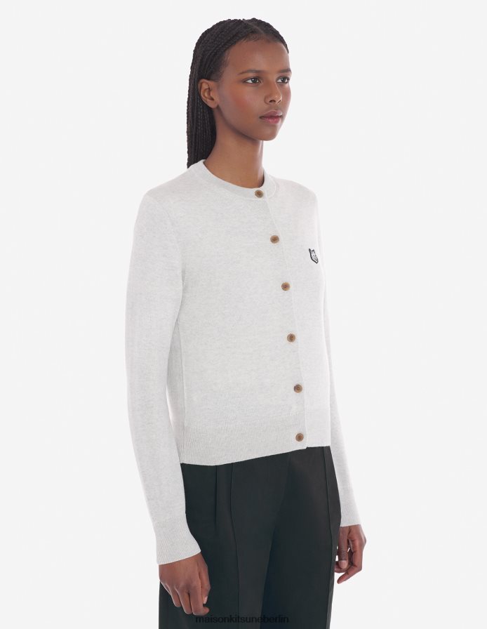 Kleidung V2DHL432 hellgrau meliert Frauen Normaler Cardigan mit auffälligem Fuchskopf-Patch Maison Kitsune