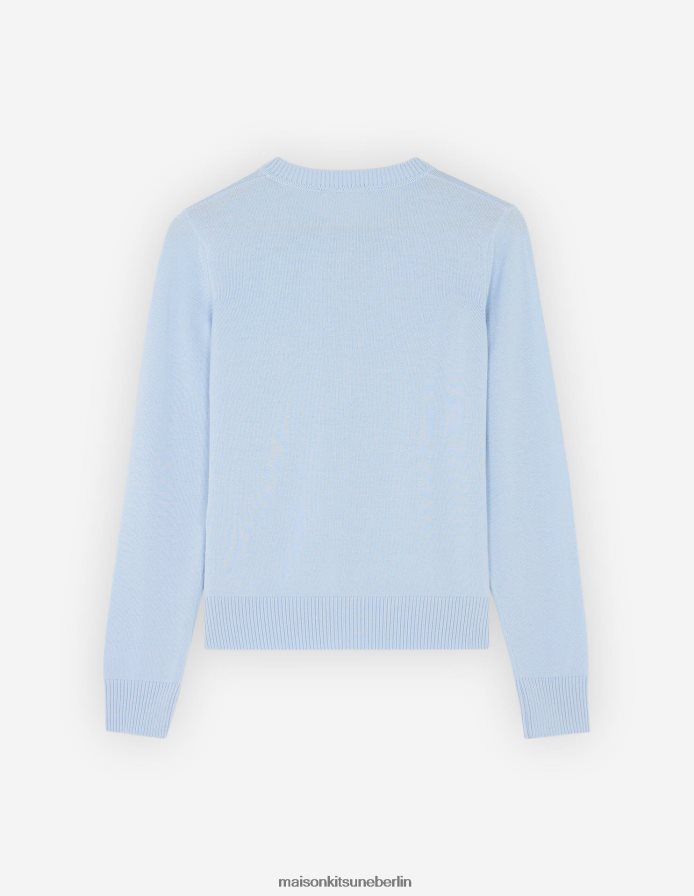 Kleidung V2DHL437 hellblau Frauen Strickjacke mit doppeltem Fuchskopf-Patch und R-Ausschnitt Maison Kitsune