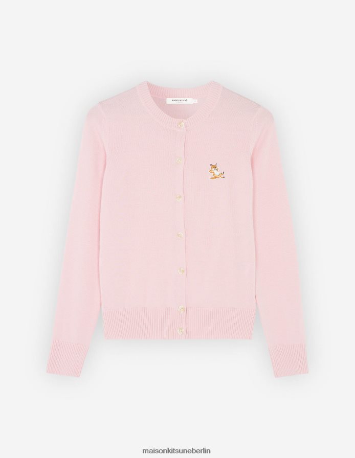 Kleidung V2DHL438 staubige Rose Frauen Chillax Fox Patch angepasster R-Ausschnitt-Cardigan Maison Kitsune