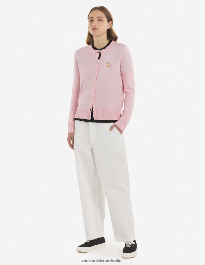 Kleidung V2DHL438 staubige Rose Frauen Chillax Fox Patch angepasster R-Ausschnitt-Cardigan Maison Kitsune