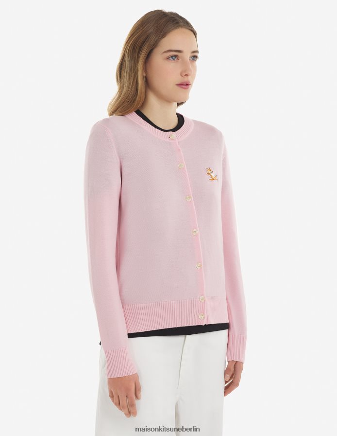 Kleidung V2DHL438 staubige Rose Frauen Chillax Fox Patch angepasster R-Ausschnitt-Cardigan Maison Kitsune