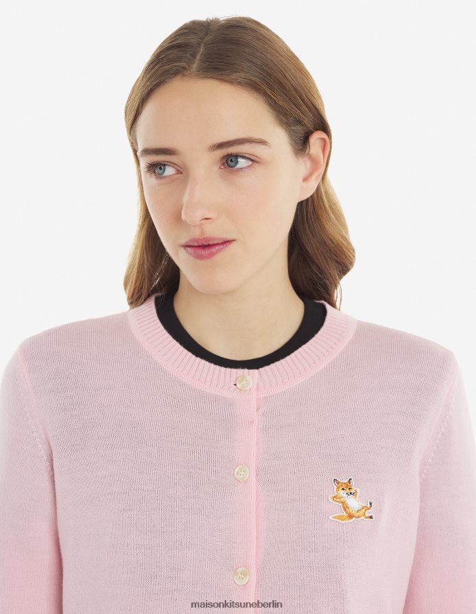 Kleidung V2DHL438 staubige Rose Frauen Chillax Fox Patch angepasster R-Ausschnitt-Cardigan Maison Kitsune