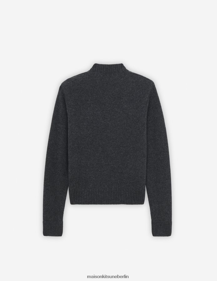 Kleidung V2DHL440 dunkelgrau meliert Frauen Kastenförmiger Cardigan mit Baby-Fuchs-Patch Maison Kitsune