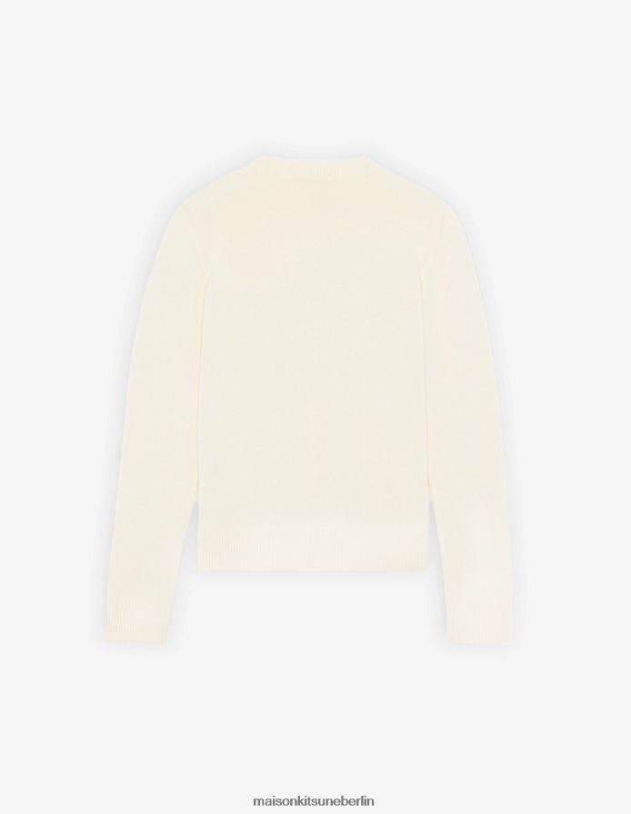 Kleidung V2DHL445 naturfarben Frauen Strickjacke mit doppeltem Fuchskopf-Patch und R-Ausschnitt Maison Kitsune