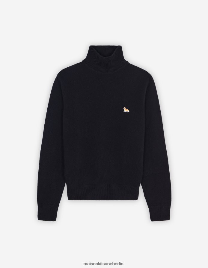 Kleidung V2DHL447 Marine Frauen Kastiger Rollkragenpullover mit Baby-Fuchs-Patch Maison Kitsune