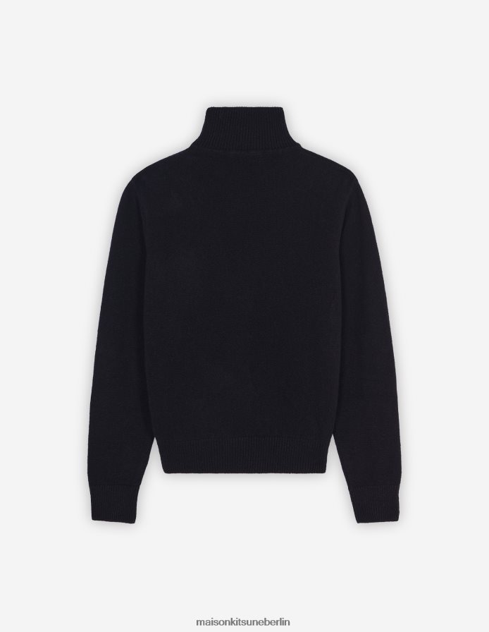 Kleidung V2DHL447 Marine Frauen Kastiger Rollkragenpullover mit Baby-Fuchs-Patch Maison Kitsune