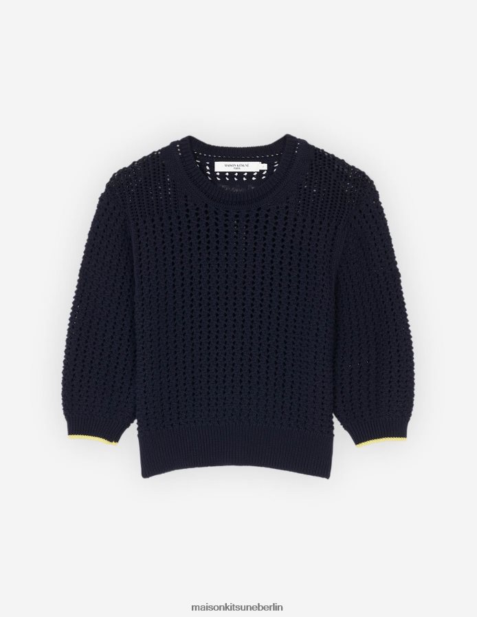 Kleidung V2DHL455 Marine Frauen Strukturierter, kurz geschnittener Pullover Maison Kitsune