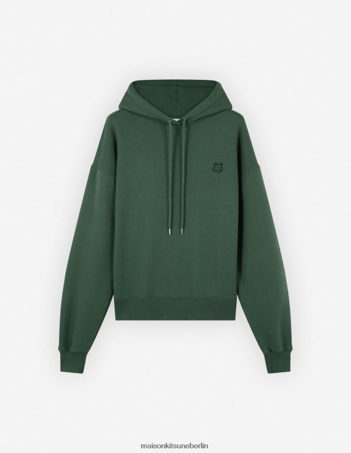 Kleidung V2DHL403 Flaschengrün Frauen Komfort-Kapuzenpullover mit auffälligem Fuchskopf-Patch Maison Kitsune