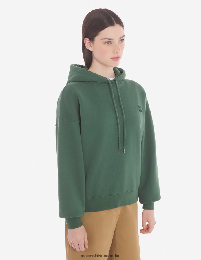 Kleidung V2DHL403 Flaschengrün Frauen Komfort-Kapuzenpullover mit auffälligem Fuchskopf-Patch Maison Kitsune