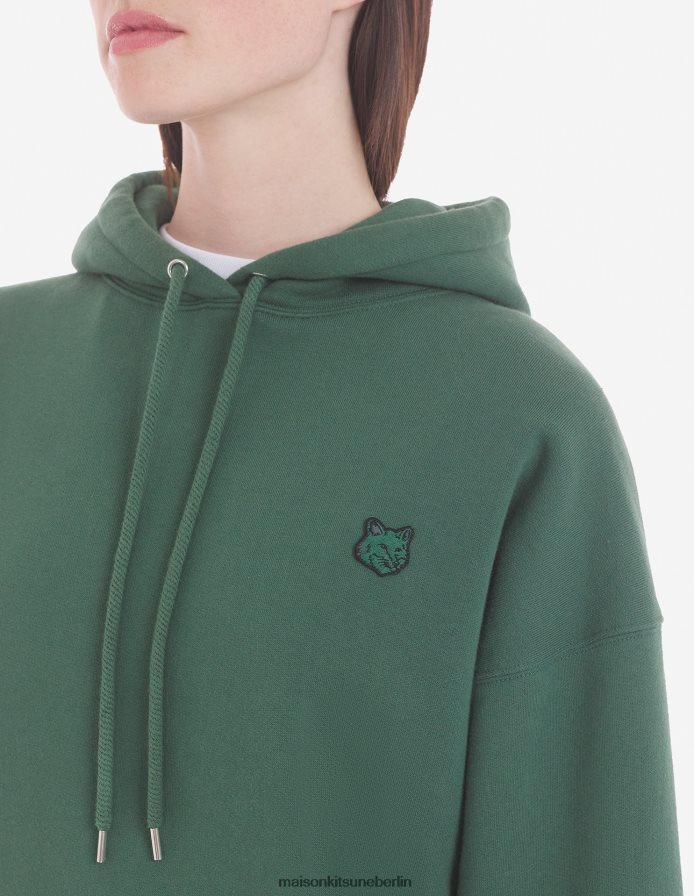 Kleidung V2DHL403 Flaschengrün Frauen Komfort-Kapuzenpullover mit auffälligem Fuchskopf-Patch Maison Kitsune