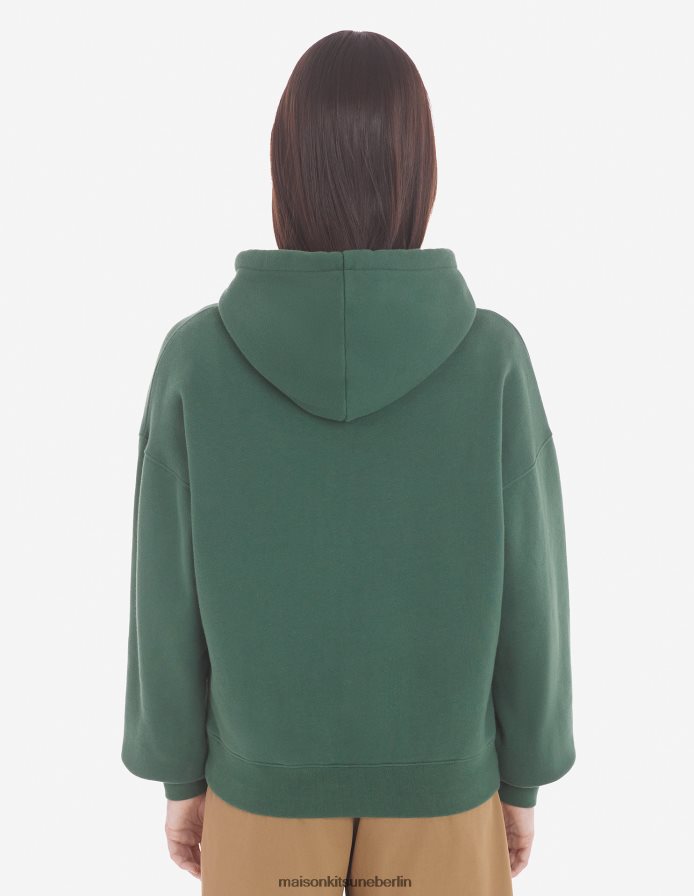 Kleidung V2DHL403 Flaschengrün Frauen Komfort-Kapuzenpullover mit auffälligem Fuchskopf-Patch Maison Kitsune