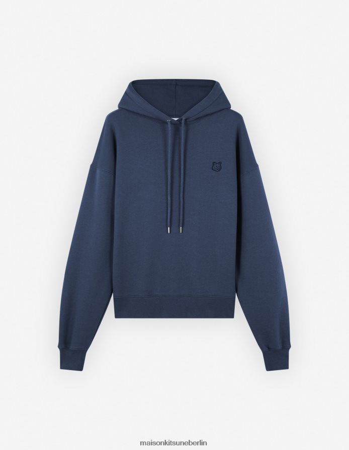 Kleidung V2DHL404 tintenblau Frauen Komfort-Kapuzenpullover mit auffälligem Fuchskopf-Patch Maison Kitsune