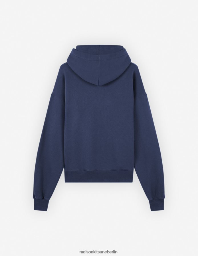 Kleidung V2DHL404 tintenblau Frauen Komfort-Kapuzenpullover mit auffälligem Fuchskopf-Patch Maison Kitsune