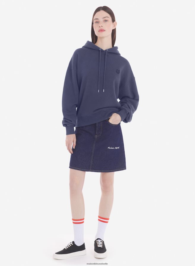 Kleidung V2DHL404 tintenblau Frauen Komfort-Kapuzenpullover mit auffälligem Fuchskopf-Patch Maison Kitsune