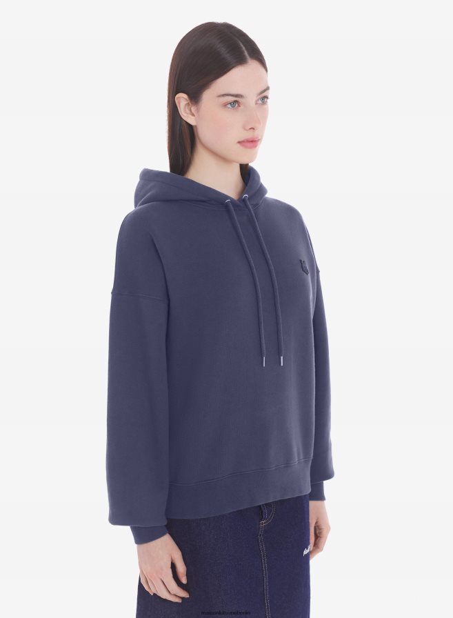 Kleidung V2DHL404 tintenblau Frauen Komfort-Kapuzenpullover mit auffälligem Fuchskopf-Patch Maison Kitsune