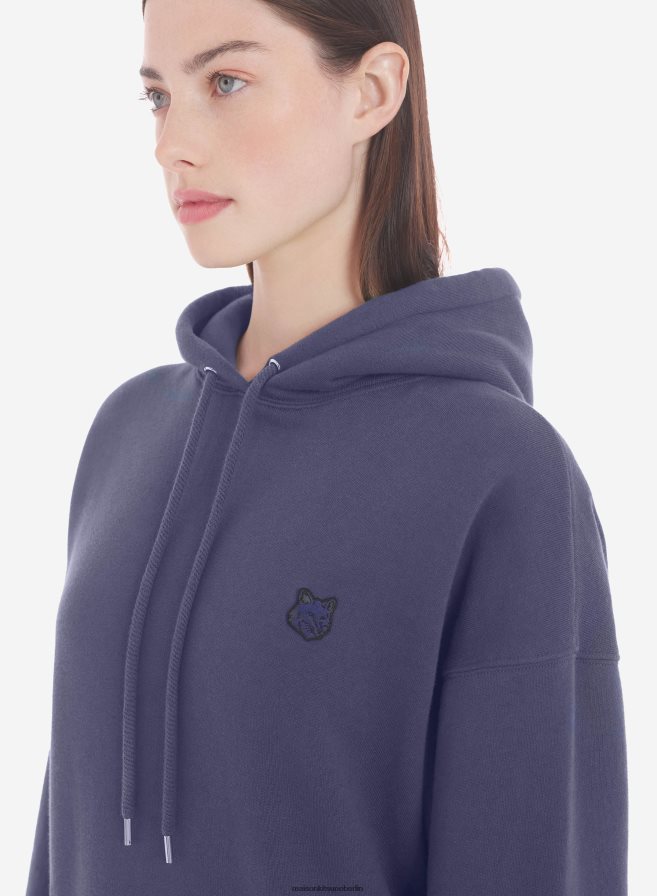 Kleidung V2DHL404 tintenblau Frauen Komfort-Kapuzenpullover mit auffälligem Fuchskopf-Patch Maison Kitsune