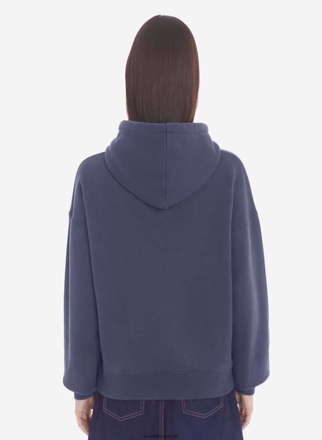 Kleidung V2DHL404 tintenblau Frauen Komfort-Kapuzenpullover mit auffälligem Fuchskopf-Patch Maison Kitsune
