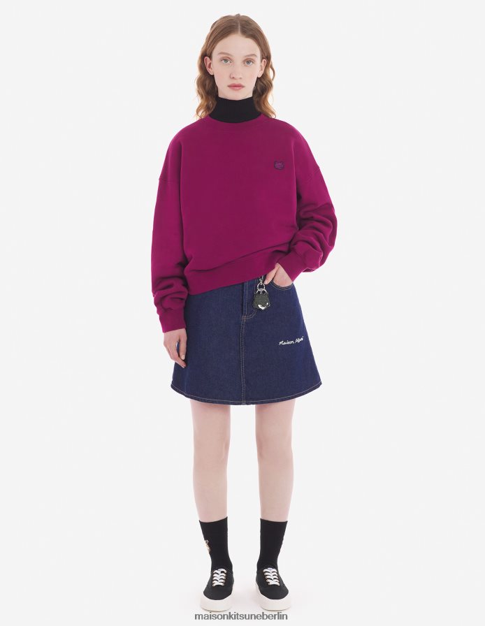 Kleidung V2DHL405 Traube Frauen Komfort-Sweatshirt mit auffälligem Fuchskopf-Patch Maison Kitsune