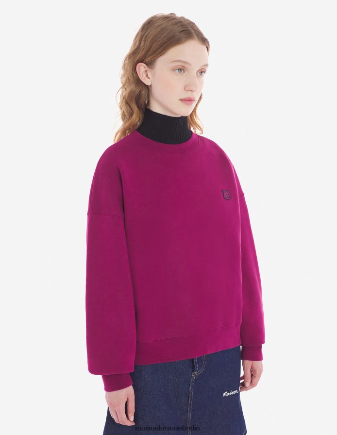 Kleidung V2DHL405 Traube Frauen Komfort-Sweatshirt mit auffälligem Fuchskopf-Patch Maison Kitsune