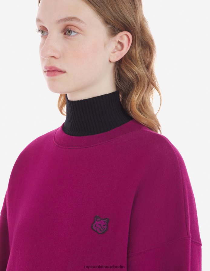 Kleidung V2DHL405 Traube Frauen Komfort-Sweatshirt mit auffälligem Fuchskopf-Patch Maison Kitsune