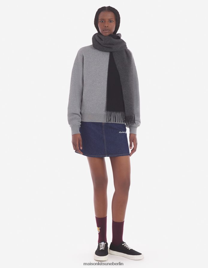 Kleidung V2DHL406 mittelgraue Melange Frauen Komfort-Sweatshirt mit auffälligem Fuchskopf-Patch Maison Kitsune