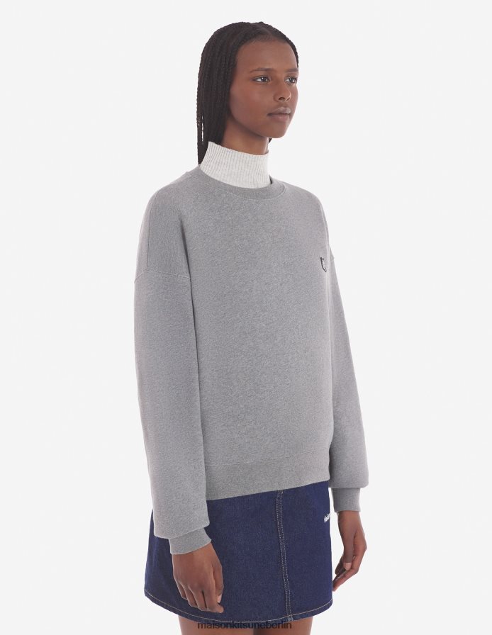 Kleidung V2DHL406 mittelgraue Melange Frauen Komfort-Sweatshirt mit auffälligem Fuchskopf-Patch Maison Kitsune