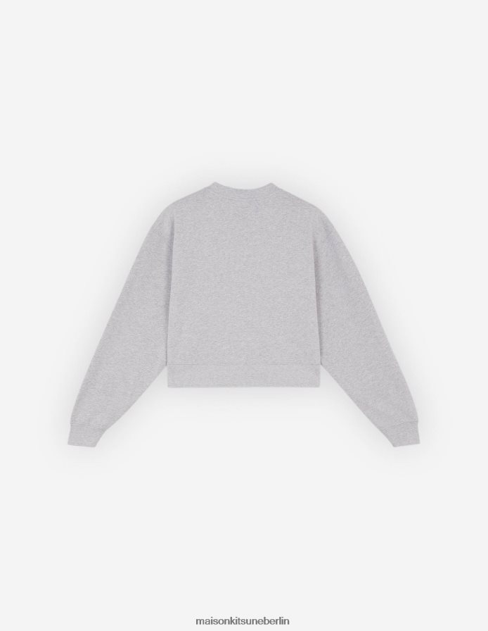 Kleidung V2DHL408 hellgrau meliert Frauen Kurzes Sweatshirt mit Fuchskopf-Patch Maison Kitsune