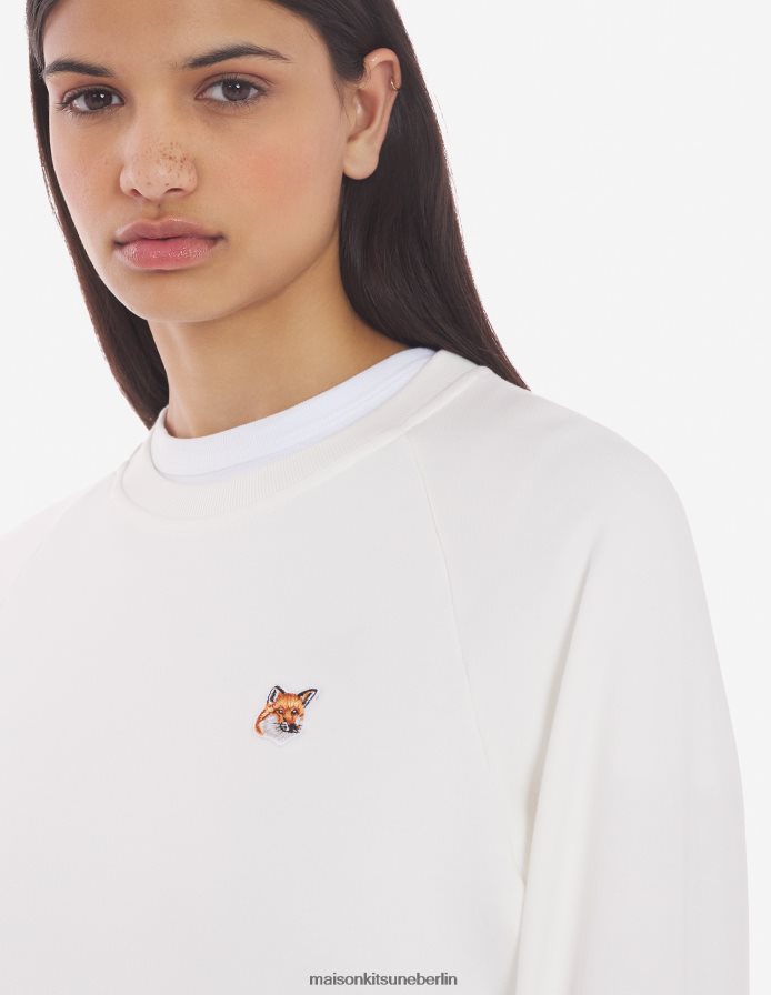 Kleidung V2DHL409 naturfarben Frauen Angepasstes Sweatshirt mit Fuchskopf-Patch Maison Kitsune