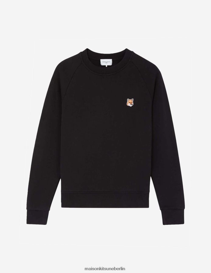 Kleidung V2DHL410 Schwarz Frauen Angepasstes Sweatshirt mit Fuchskopf-Patch Maison Kitsune