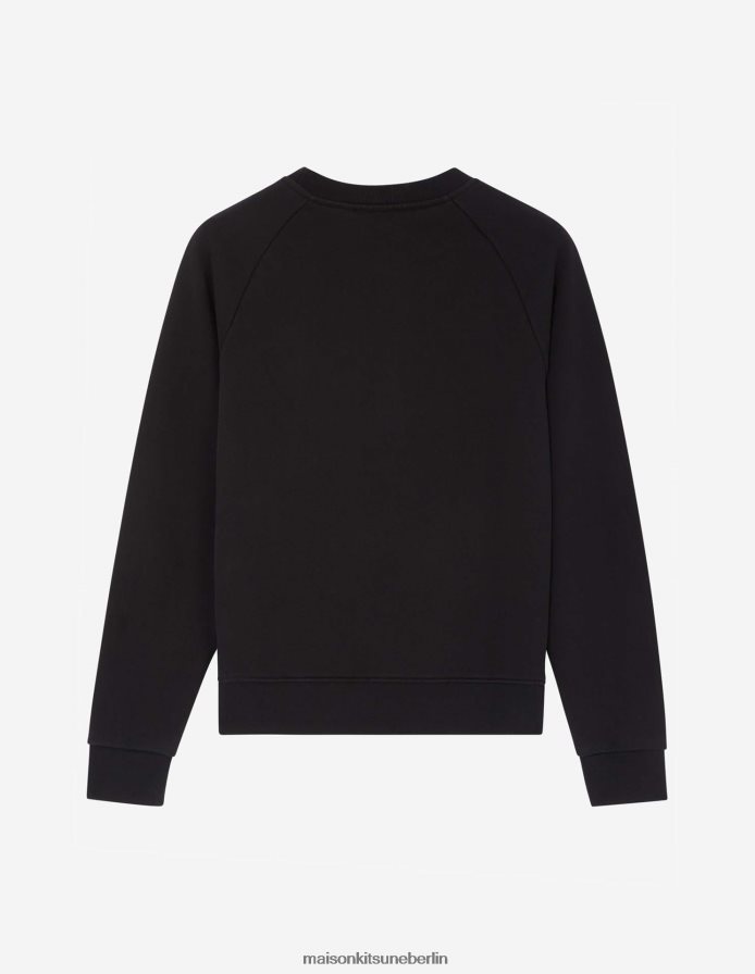 Kleidung V2DHL410 Schwarz Frauen Angepasstes Sweatshirt mit Fuchskopf-Patch Maison Kitsune