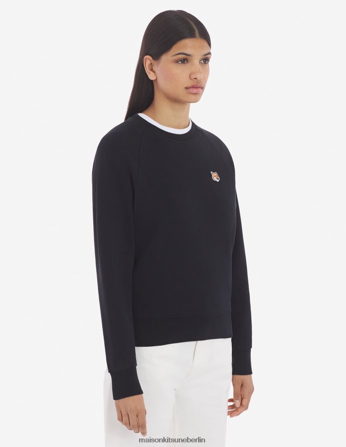 Kleidung V2DHL410 Schwarz Frauen Angepasstes Sweatshirt mit Fuchskopf-Patch Maison Kitsune