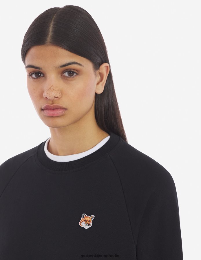 Kleidung V2DHL410 Schwarz Frauen Angepasstes Sweatshirt mit Fuchskopf-Patch Maison Kitsune