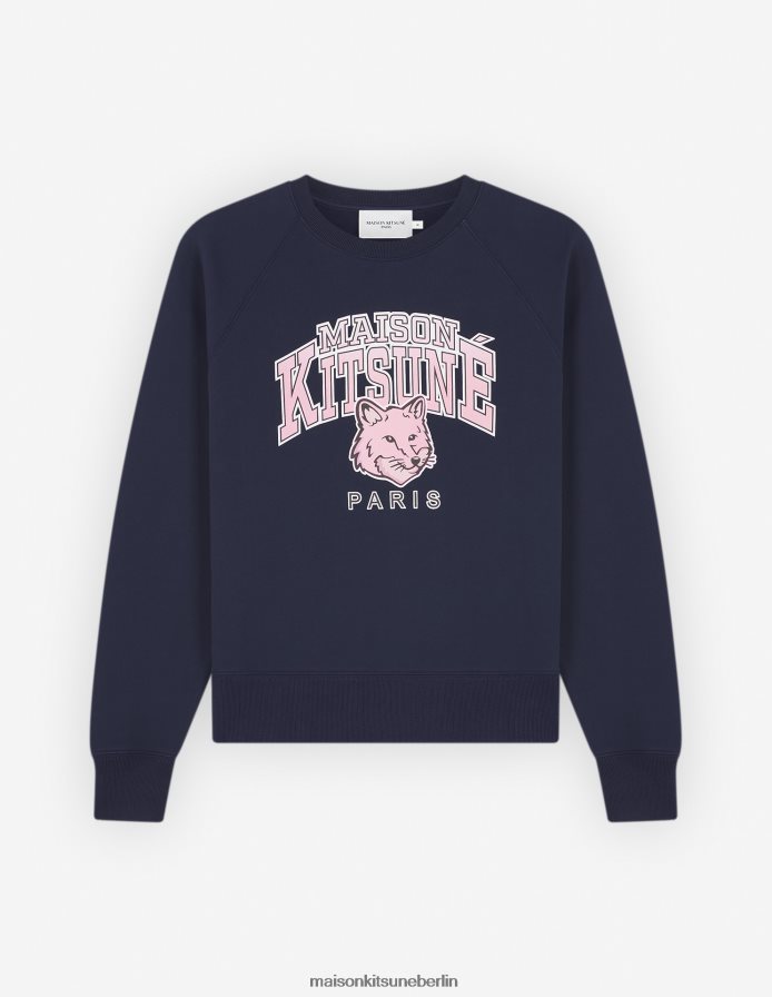 Kleidung V2DHL411 Marine Frauen Campus Fox angepasstes Sweatshirt Maison Kitsune