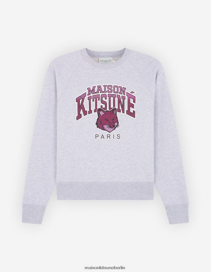 Kleidung V2DHL412 hellgrau meliert Frauen Campus Fox angepasstes Sweatshirt Maison Kitsune