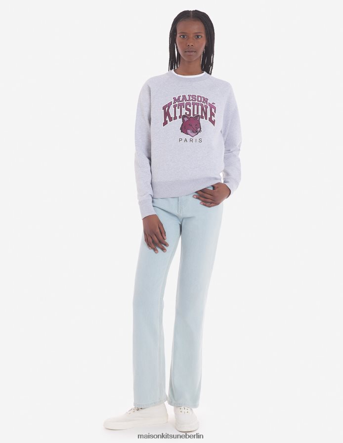 Kleidung V2DHL412 hellgrau meliert Frauen Campus Fox angepasstes Sweatshirt Maison Kitsune