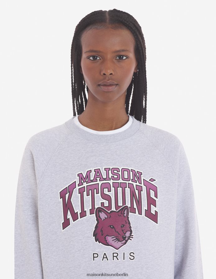 Kleidung V2DHL412 hellgrau meliert Frauen Campus Fox angepasstes Sweatshirt Maison Kitsune