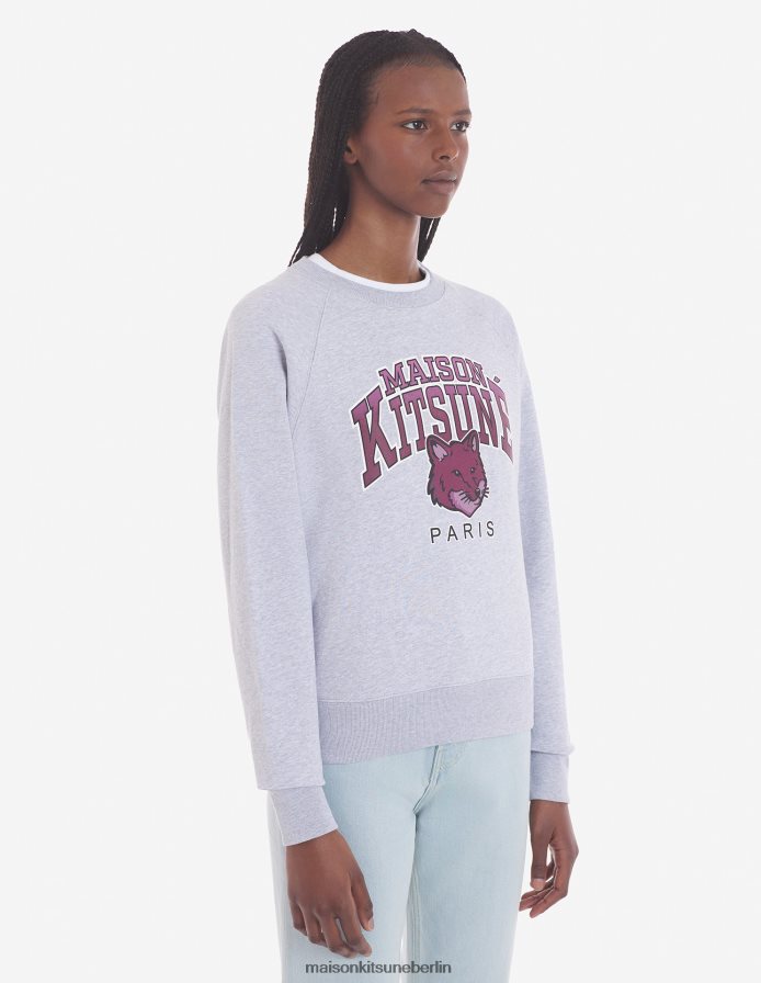 Kleidung V2DHL412 hellgrau meliert Frauen Campus Fox angepasstes Sweatshirt Maison Kitsune