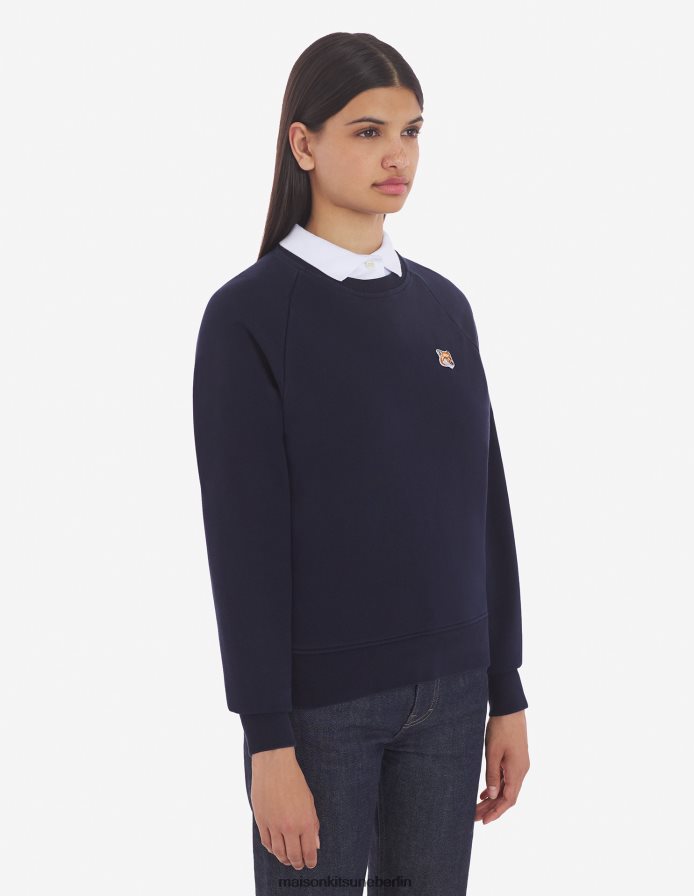 Kleidung V2DHL416 Marine Frauen Angepasstes Sweatshirt mit Fuchskopf-Patch Maison Kitsune