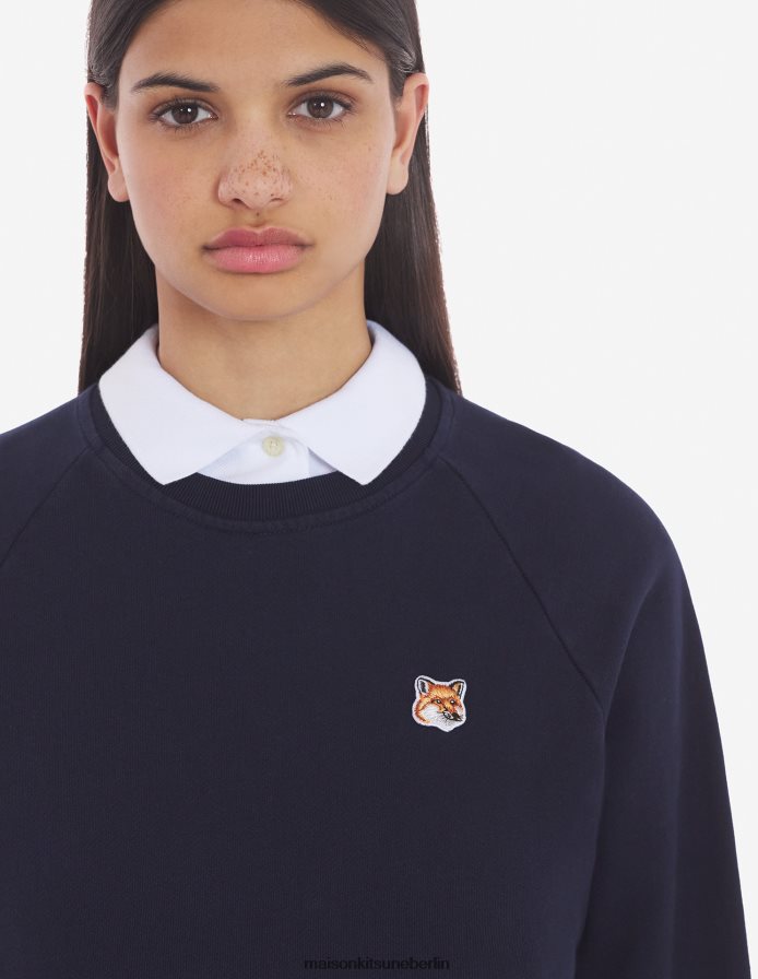 Kleidung V2DHL416 Marine Frauen Angepasstes Sweatshirt mit Fuchskopf-Patch Maison Kitsune