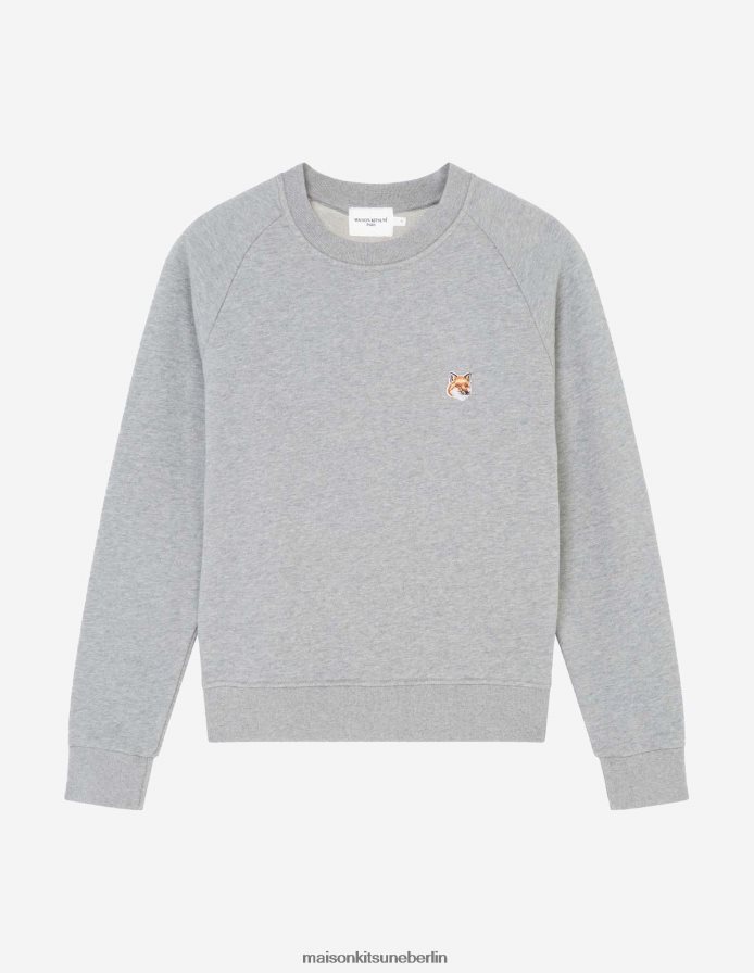 Kleidung V2DHL417 graue Melange Frauen Angepasstes Sweatshirt mit Fuchskopf-Patch Maison Kitsune