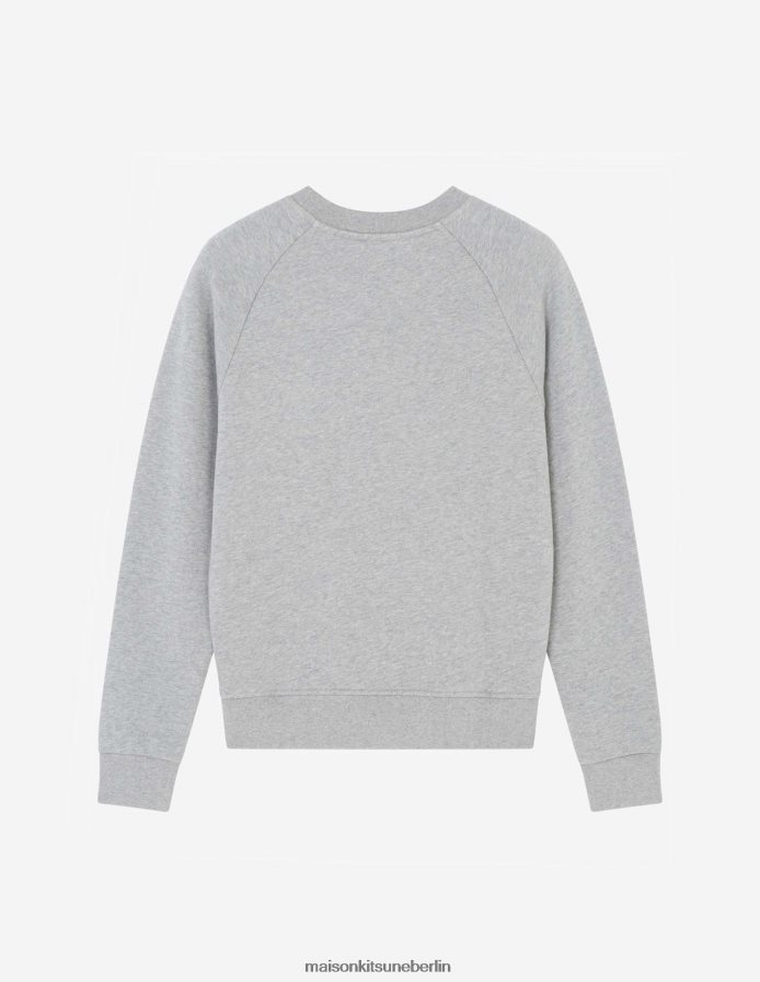 Kleidung V2DHL417 graue Melange Frauen Angepasstes Sweatshirt mit Fuchskopf-Patch Maison Kitsune