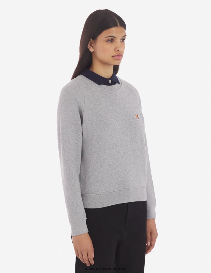 Kleidung V2DHL417 graue Melange Frauen Angepasstes Sweatshirt mit Fuchskopf-Patch Maison Kitsune