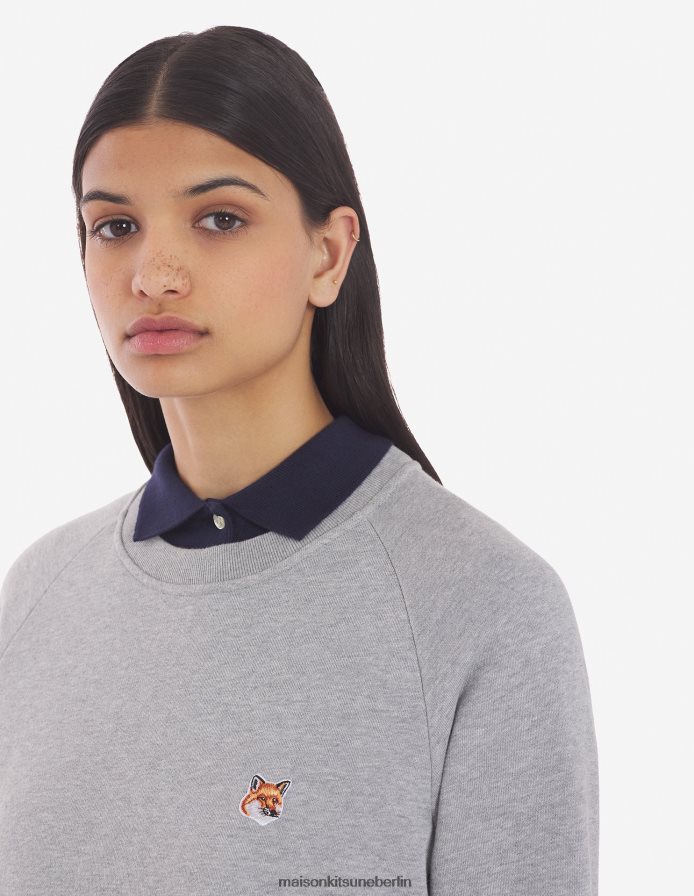 Kleidung V2DHL417 graue Melange Frauen Angepasstes Sweatshirt mit Fuchskopf-Patch Maison Kitsune