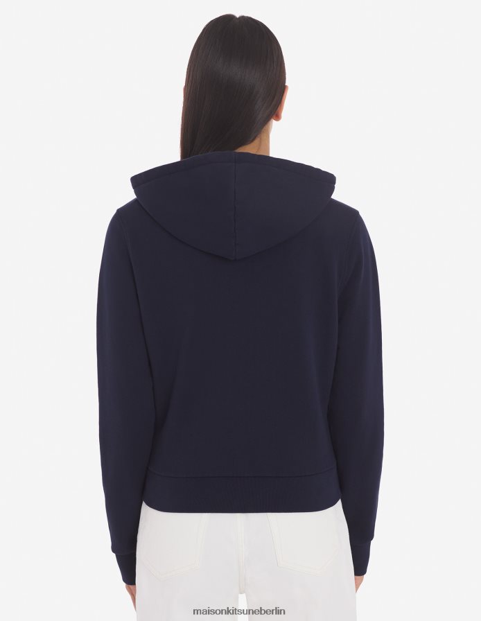 Kleidung V2DHL418 Marine Frauen Kapuzenpullover mit dreifarbigem Fuchs-Patch und Reißverschluss Maison Kitsune