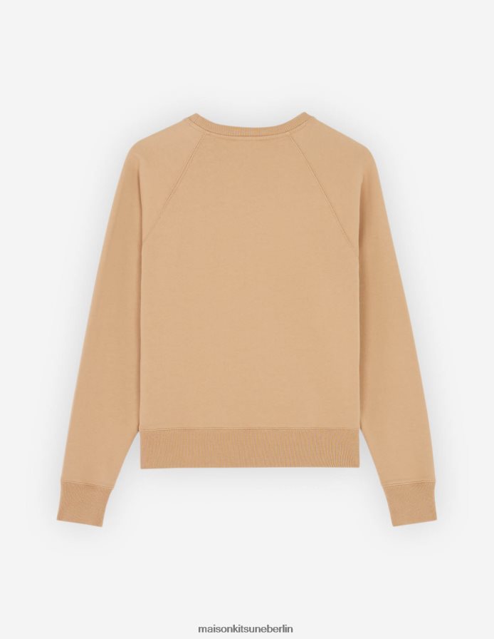 Kleidung V2DHL419 Beige Frauen Angepasstes Sweatshirt mit Fuchskopf-Patch Maison Kitsune