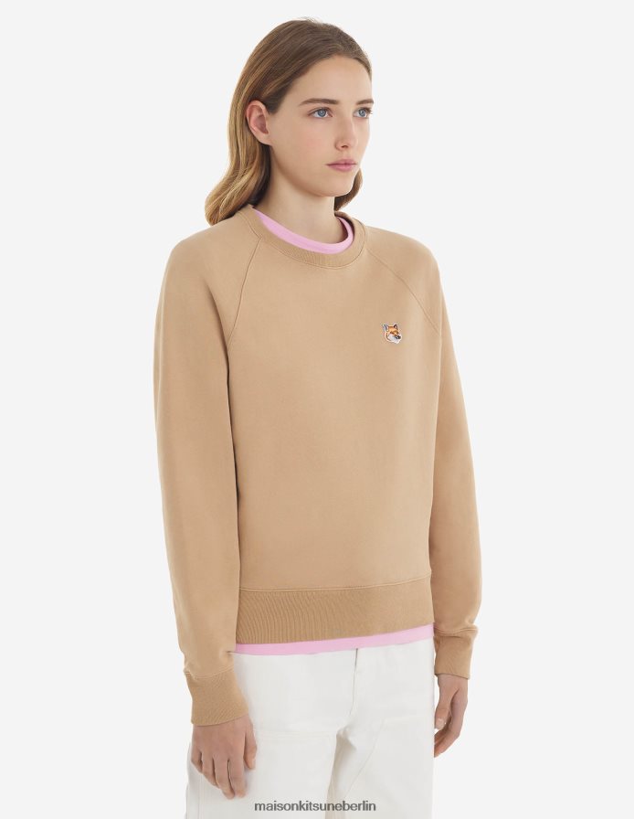 Kleidung V2DHL419 Beige Frauen Angepasstes Sweatshirt mit Fuchskopf-Patch Maison Kitsune